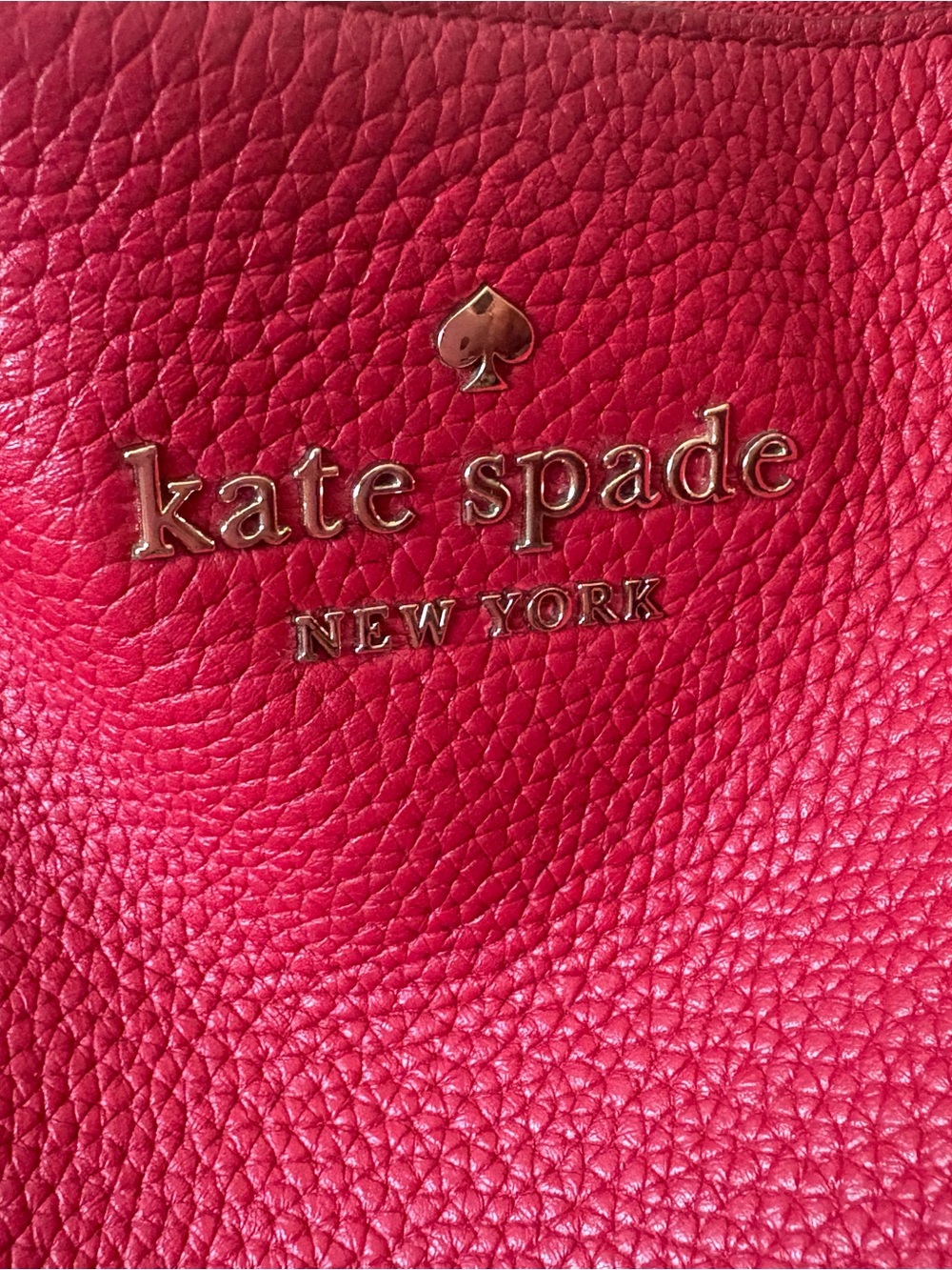 kate spade red pebbled leather tote with gold logo